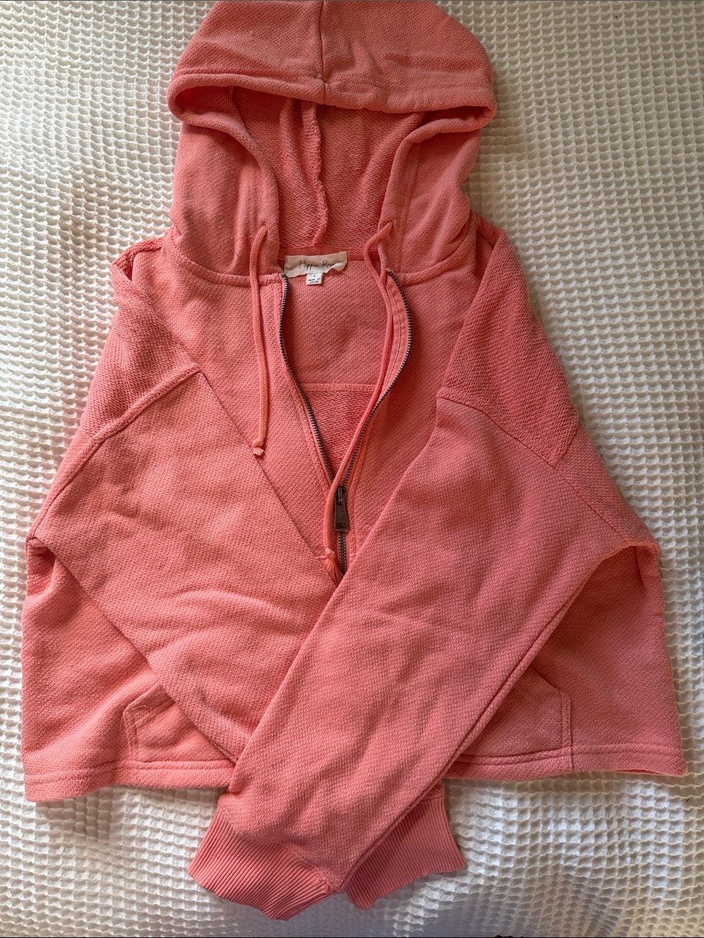 Hippie Rose Coral Waffle-Knit Half-Zip Hoodie